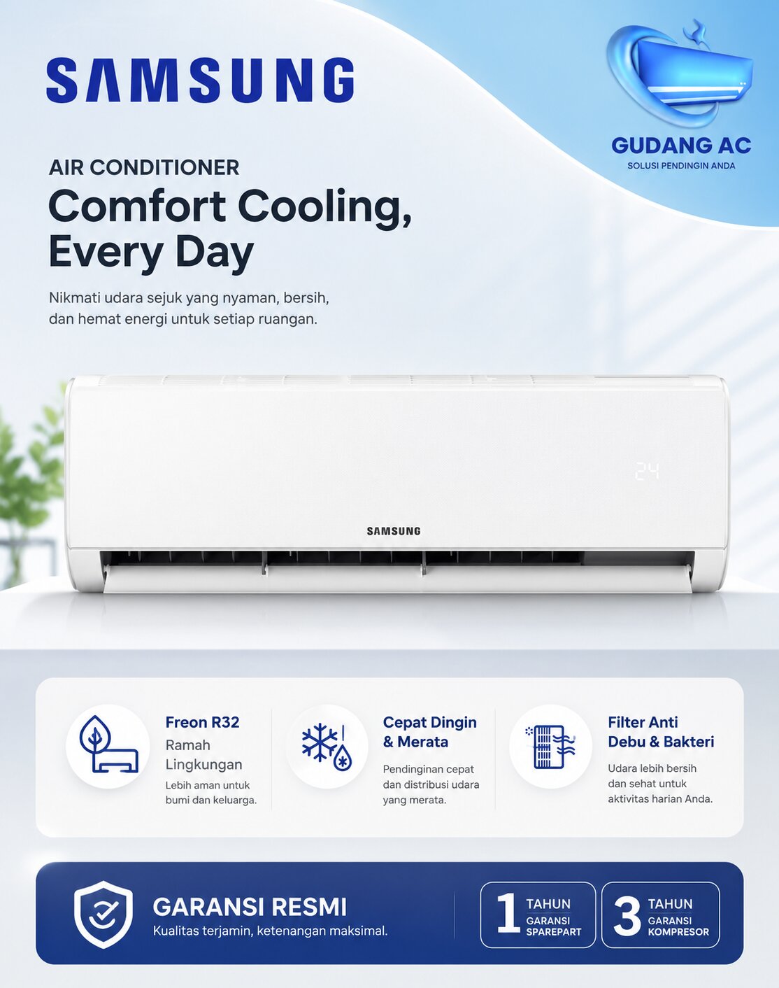 AC Samsung 1 PK inverter AR40F Fast Cooling,